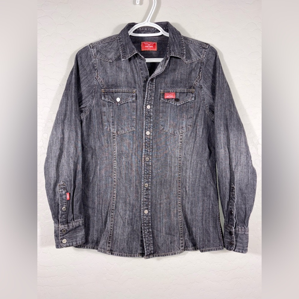 Womens Kimes Ranch Denim Snap Button Down Western Top‎ size Small Cowgirl Farm